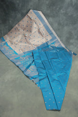 Pinkish Beige Kubera Pattu Saree with Pallakku Border and Blouse, Semi Silk Traditional Wedding Wear