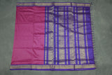 Dark Pink Kalyani Cotton Saree with Zari Checked and Peacock Border and Blouse