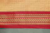 Orange Kalyani Cotton Saree with Zari Checked and Peacock Border and Blouse