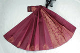 Maroon Silk Cotton Saree with Zari Border, Borderless Design and Matching Blouse