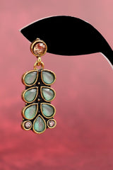 Mint Green Teardrop Leaf Gold-Tone Dangle Earrings — Traditional Ethnic Fashion Jewellery Jewelry JCS Fashions