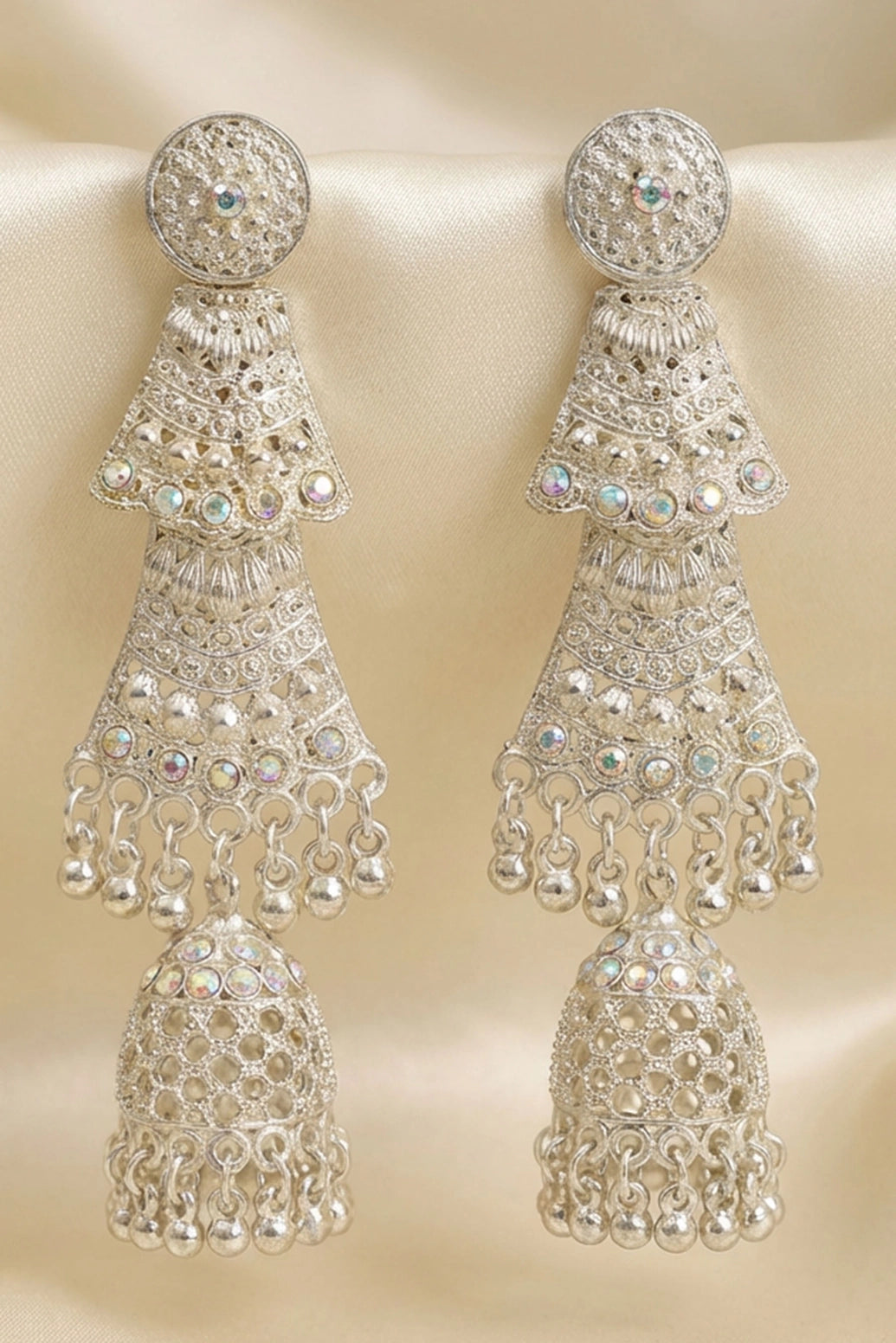 Sandal Oxidized Gold-Tone Jhumka Earrings with Floral Stud and Ghungroo Dangles for Festive Wear