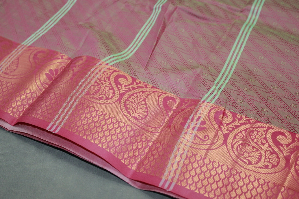 Mint Blue Emboss Silk Saree with Copper Border and Semi Silk Texture for Traditional Wear
