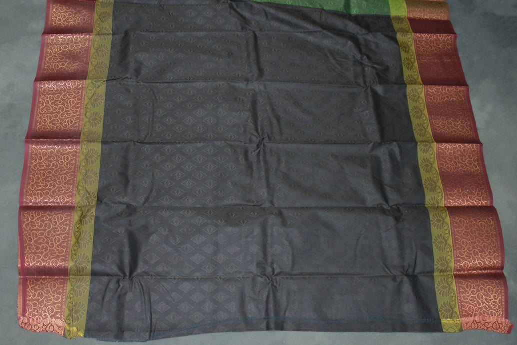 Green Emboss Silk Saree with Semi Silk Border Design, Traditional Wedding Wear for Women