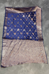 Blue Marathi Tadka Soft Silk Saree with Rich Pallu and Pure Zari Floral Weave