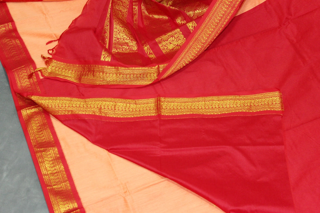Silk cotton sarees with grand pallu and thick Zari border both sides. Full body small butties. With blouse