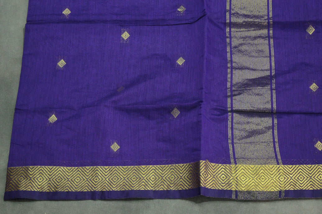 Violet Silk Cotton Saree with Zari Border and All-Over Butta Pattern, Nayanthara Style, Comes with Blouse