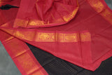 Dark Brown Sungudi Cotton Saree with Red Peacock Gold Zari Double Border, Checked Design Saree JCS Fashions