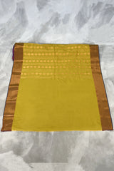 Mustard Korvai Soft Silk Border Saree with Delicate Gold Zari Buttas and Floral Zari Border