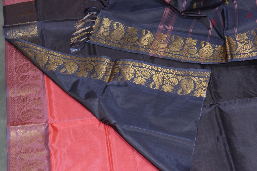 Vaazhai Naar (Banana Pith) Saree with Traditional Zari Border and Small Butta