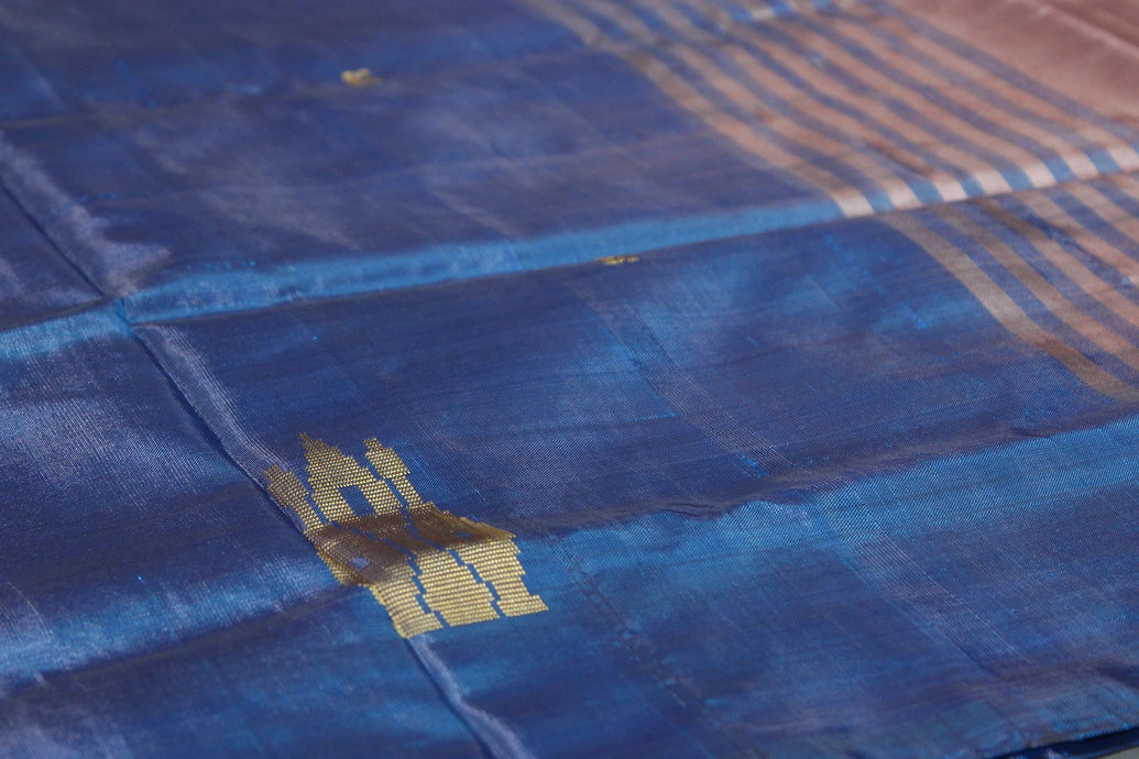 Blue & Light Onion Pink Vaazhai Naar (Banana Pith) Borderless Saree with Small Butta