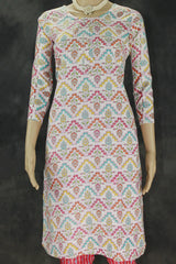Cotton Printed Kurta Set – Cream Multicolor Kurti with Red Elastic Pants