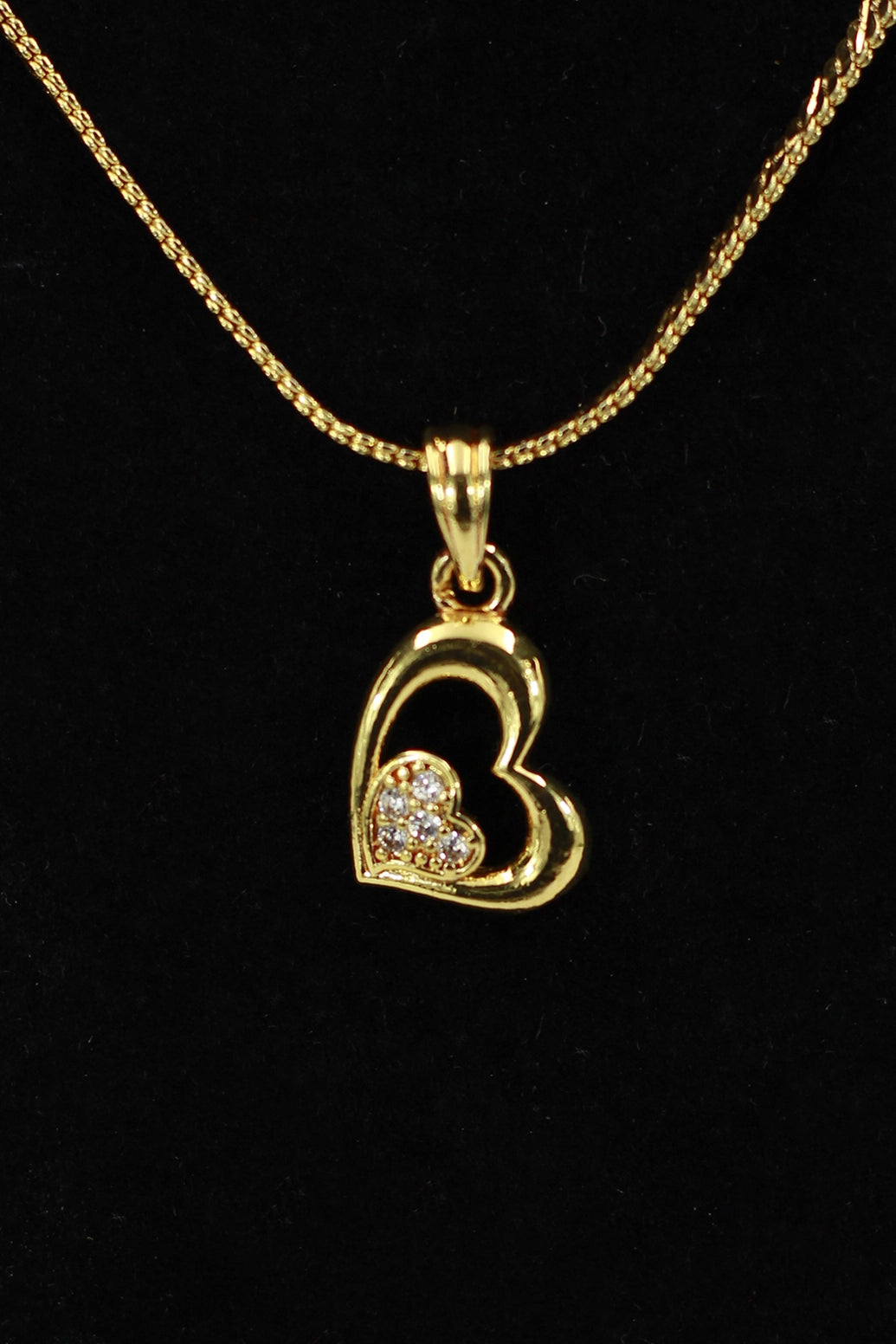 Gold-Tone Heart Pendant Necklace Set with Textured Chain for Women | Traditional Fashion Jewellery