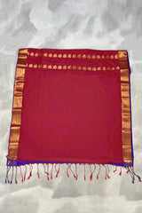 Maroon Korvai Soft Silk Border Saree with Delicate Gold Zari Buttas and Floral Traditional Zari Border