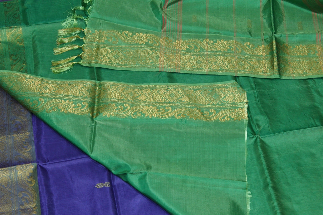 Purple & Green Banana Pith (Vaazhai Naar) Saree with Zari Border and All-over Butta