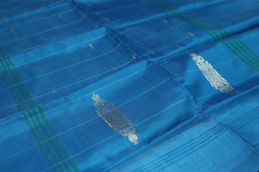 Blue Vaazhai Naar (Banana Pith) Borderless Saree with Small Butta