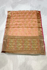 Orange Cotton Oraganza Saree with Grand Pallu and Zari Border, Saree with Blouse for Festive Wear