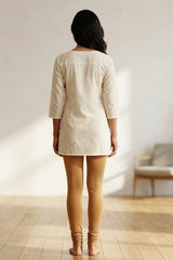 Beige 100% Cotton Skin Fit Leggings - and Style - AI Model Photo 3
