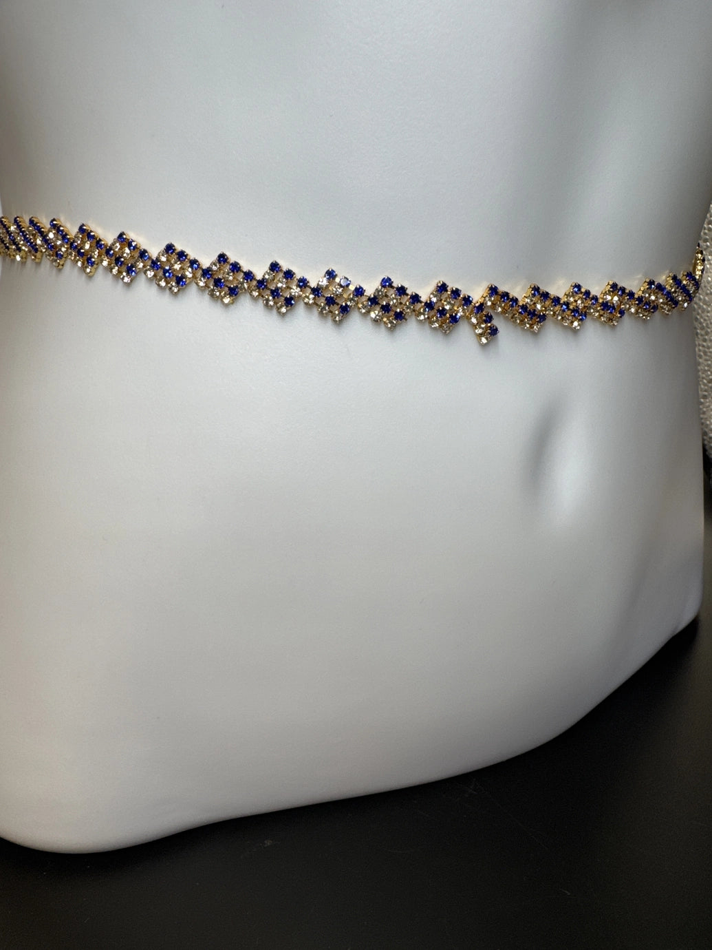 Gold-Tone Blue Crystal Zigzag Hip Chain - Adjustable Waist Belt for Ethnic Wear Jewelry JCS Fashions