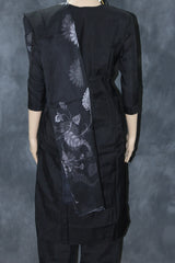 Black Silk 3-Piece Pakistani Salwar Suit with Embroidered V-Neck and Organza Dupatta