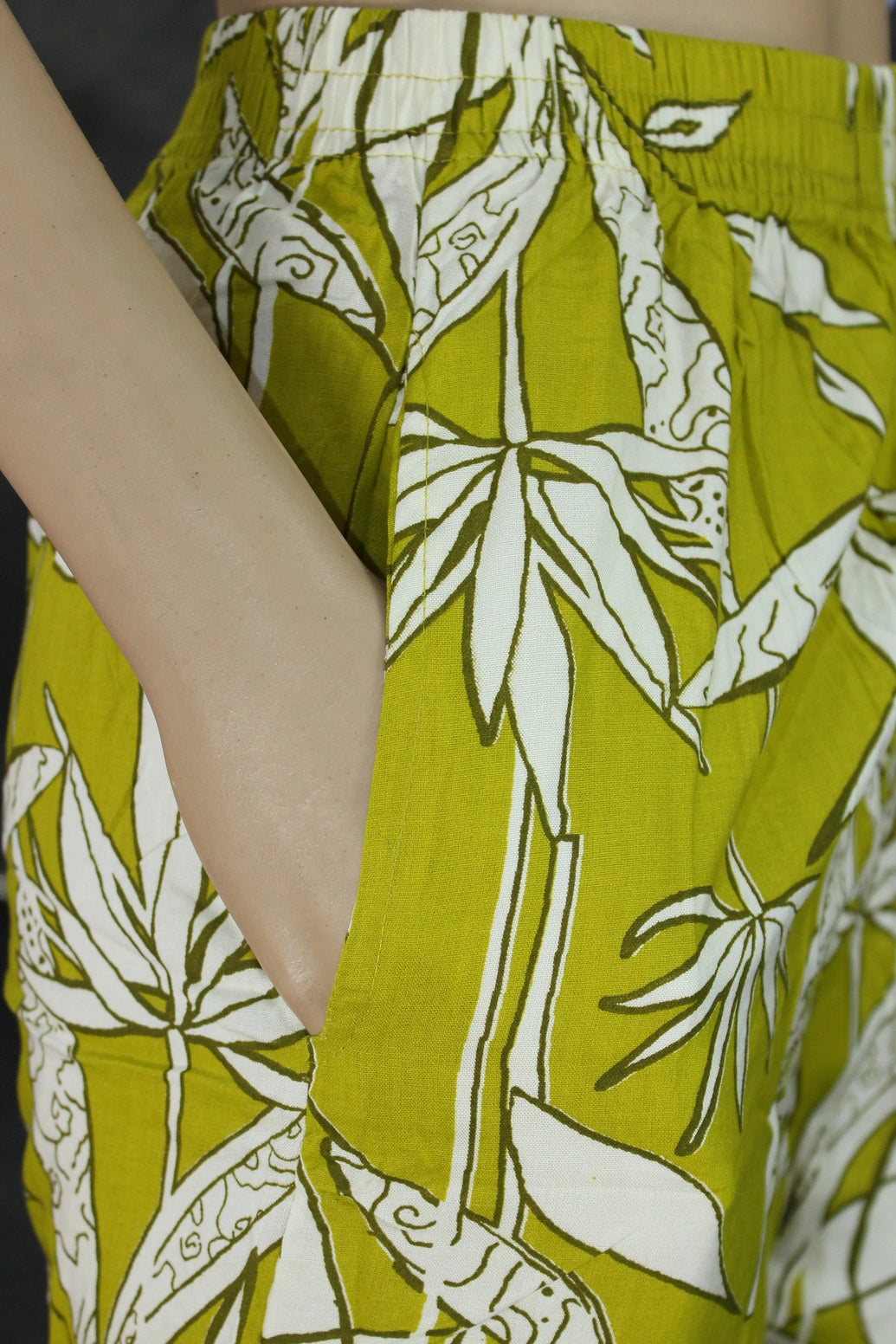 Olive Yellow Rayon 2-Piece co-ord Set with Bead Work Neckline, Elastic Waist Pants and Side Pockets Kurti JCS Fashions