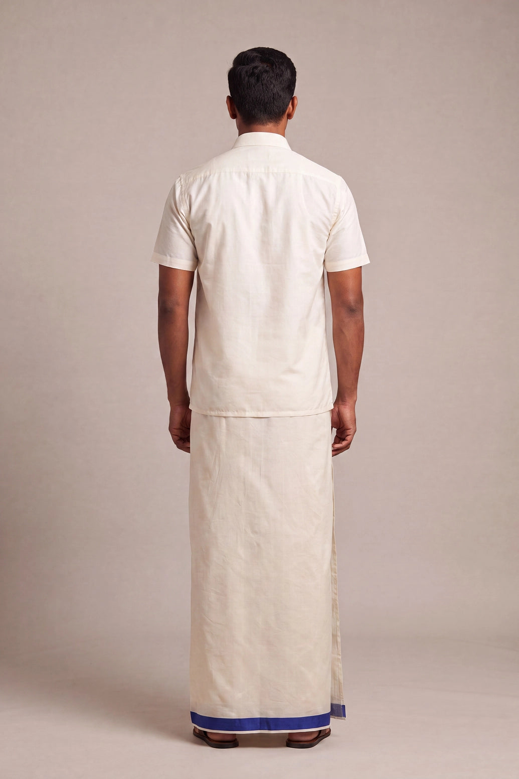 Men’s Traditional Off-White Cotton Dhoti with 1.5 Inch Thread Border for Wedding, Temple & Festival Wear