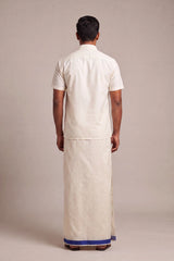 Men’s Traditional Off-White Cotton Dhoti with 1.5 Inch Thread Border for Wedding, Temple & Festival Wear