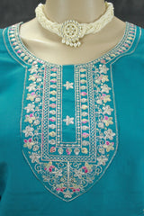 Elegant Teal Roman Silk 3 Piece Set with Digital Dupatta