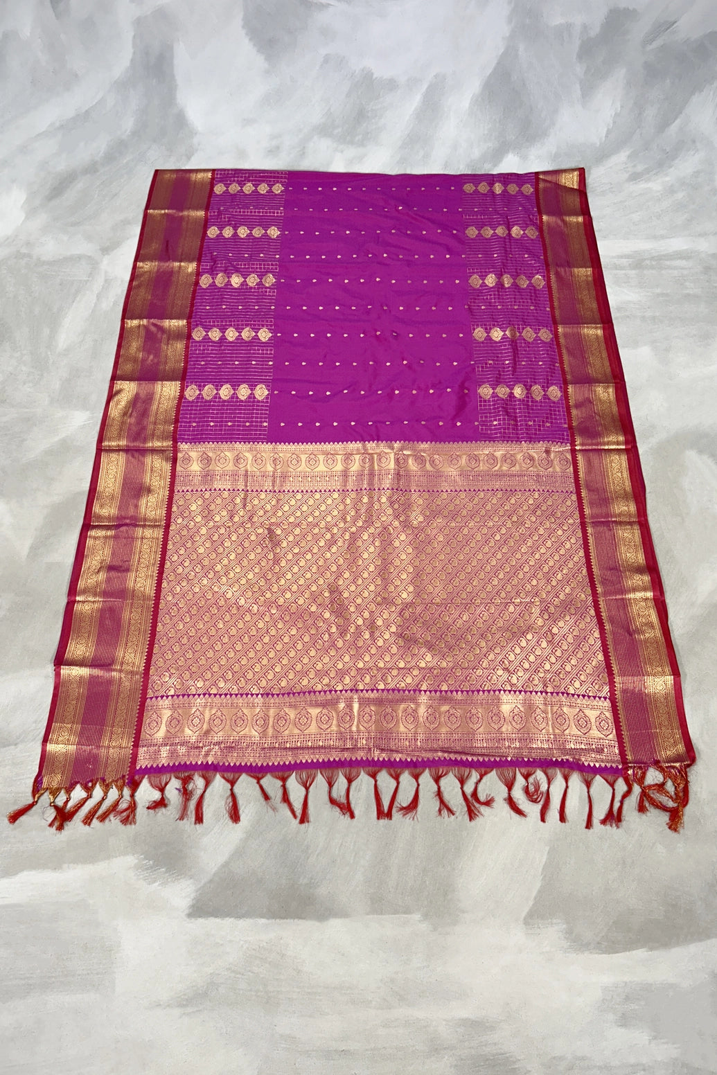 Violet Pure Silk Saree with Heavy Pallu Border and Matching Blouse