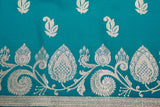 Rama Blue Banarasi Soft Silk Saree with Zari Floral & Mango Motifs and Traditional Border for Women