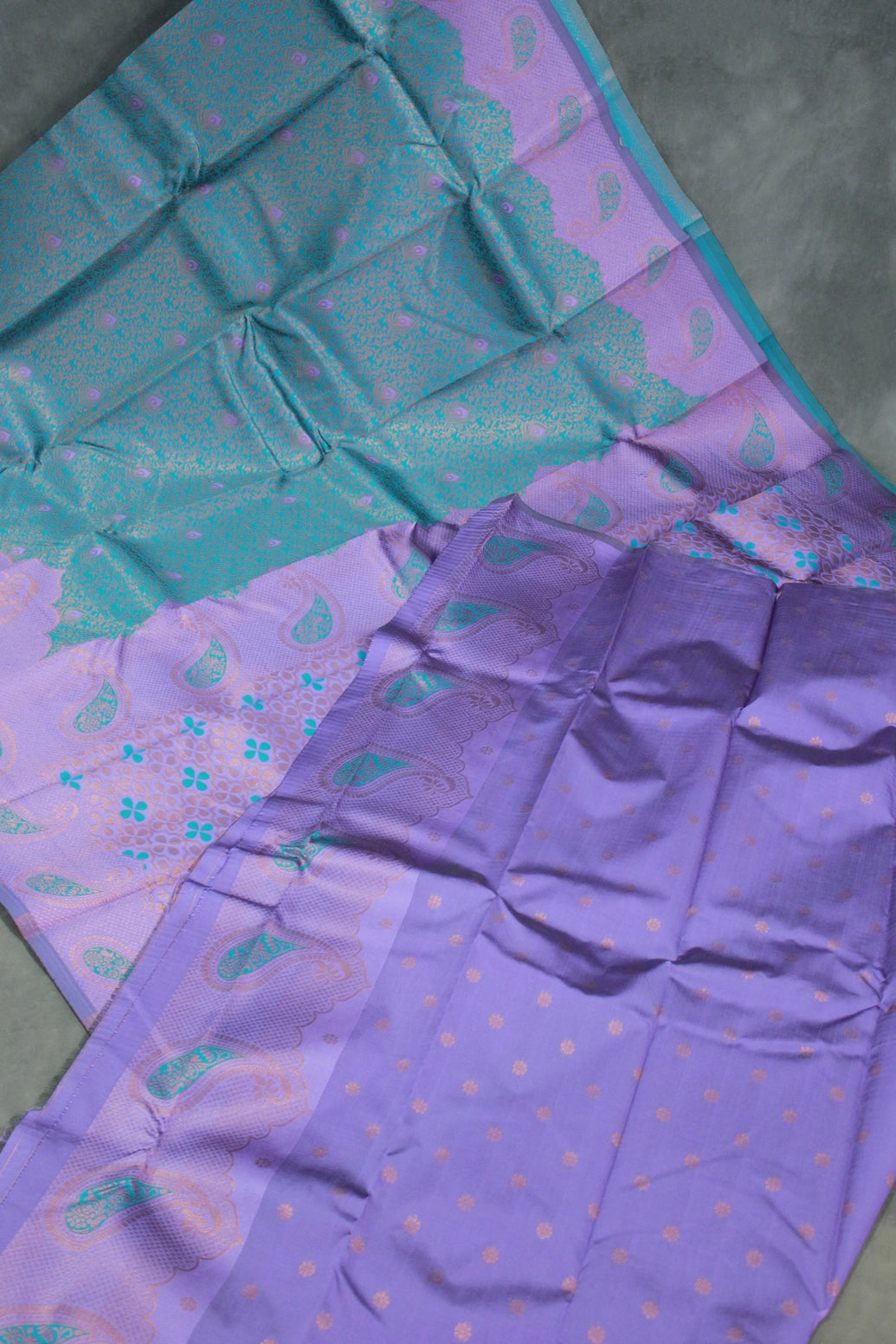 Teal Kubera Pattu Saree with Mango Design Border & Blouse, Semi Silk Traditional Wear