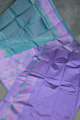 Teal Kubera Pattu Saree with Mango Design Border & Blouse, Semi Silk Traditional Wear