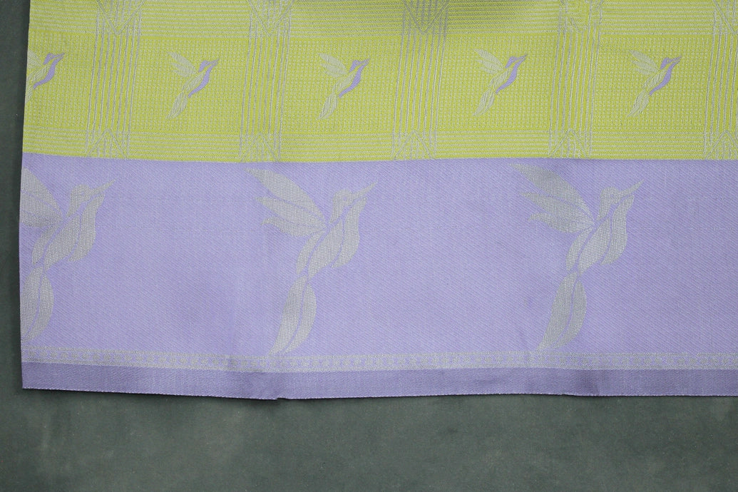 Pastel Yellow Kubera Silk Pattu Saree with Zari Border and Bird Design, Includes Blouse