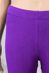 Purple Ankle Length Ankle Leggings for Women with 4-Way Lycra Stretch, Smooth Silicon Wash Finish
