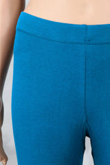 Petrol Blue Ankle Length 4-Way Lycra Leggings for Women, Smooth Silicon Wash Finish