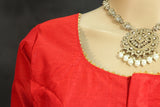 Red Raw Silk Padded Designer Blouse - Readymade Elbow Sleeve with Back Knot Blouse JCS Fashions