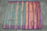 Teal Bridal Kubera Pattu Style Cotton Saree with Full Zari Work and Contrast Purple Woven Border Saree JCS Fashions