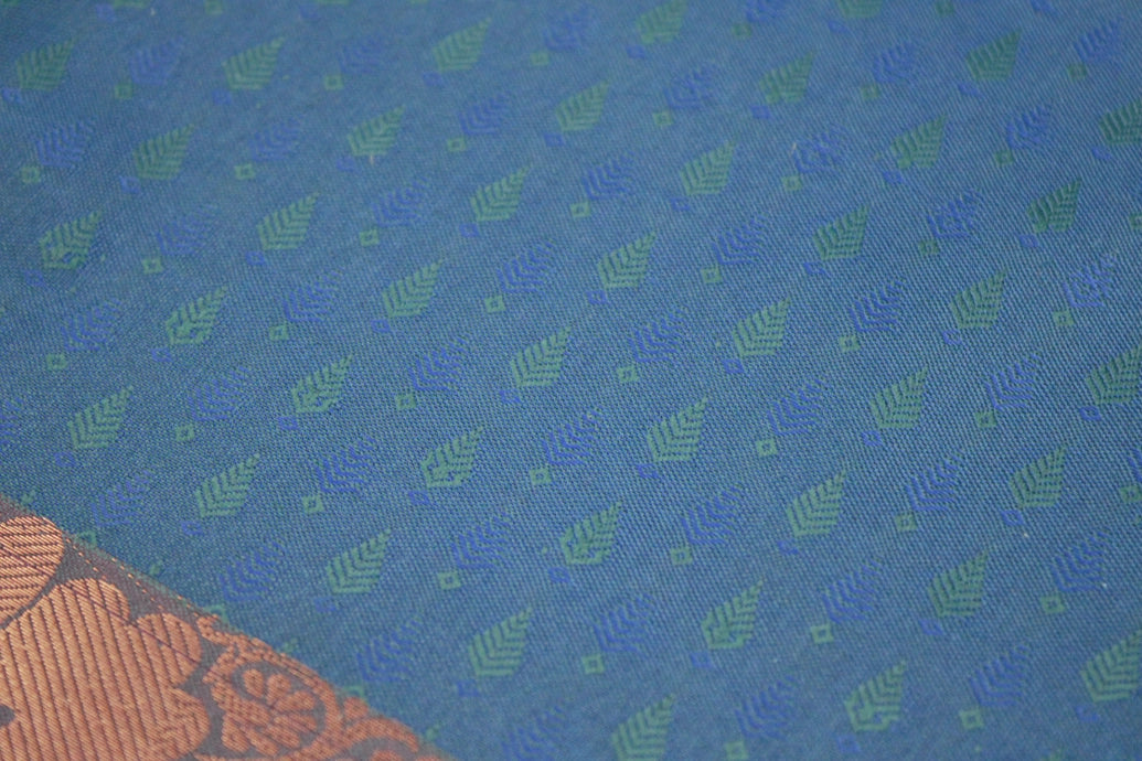 Dark Blue Emboss Silk Saree with Semi Silk Border and Traditional Floral Weave Design
