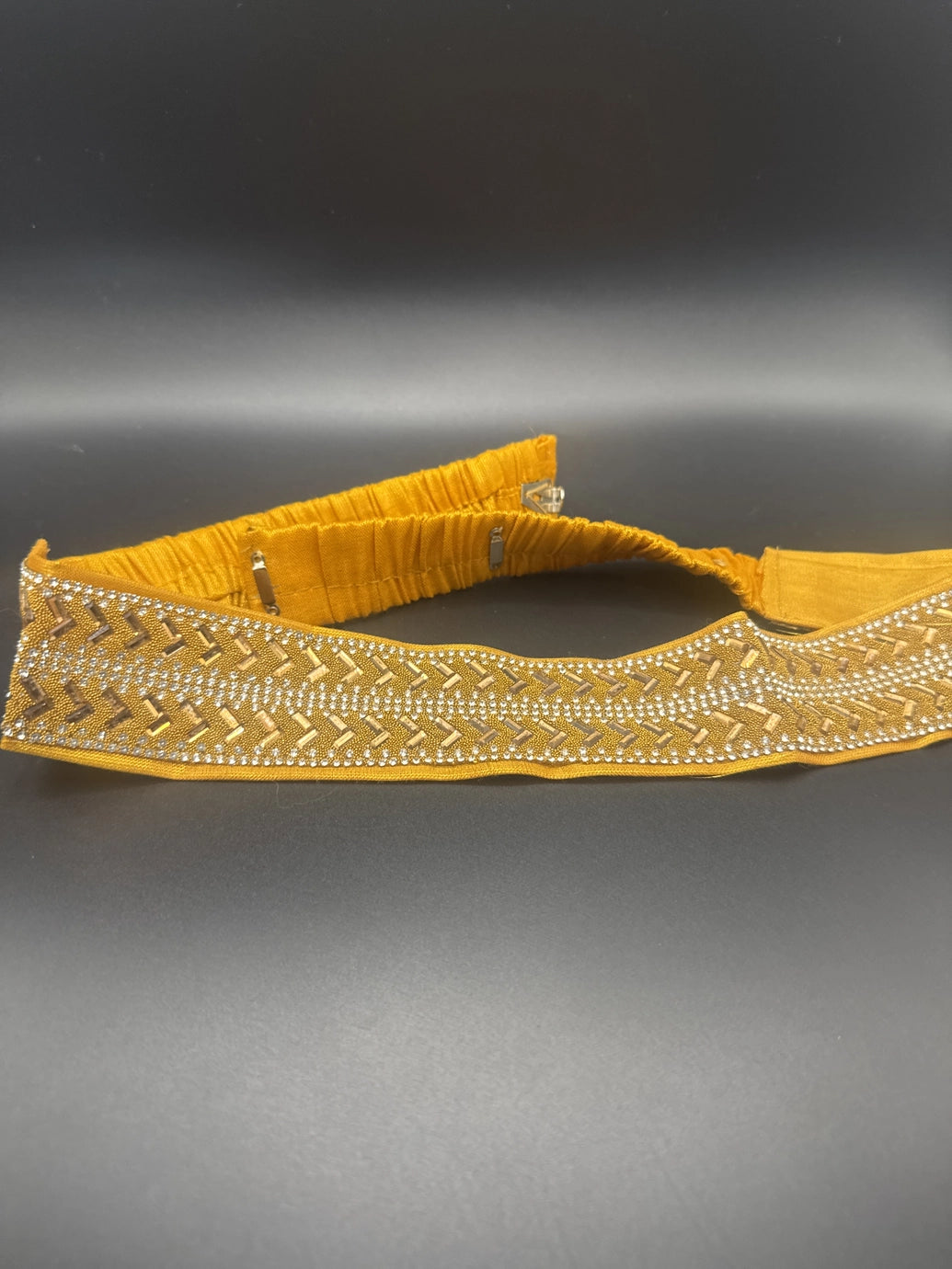 Gold-Tone Embellished Hip Belt with Crystal Detailing, Elastic Adjustable Fit & Hook Closures Jewelry JCS Fashions