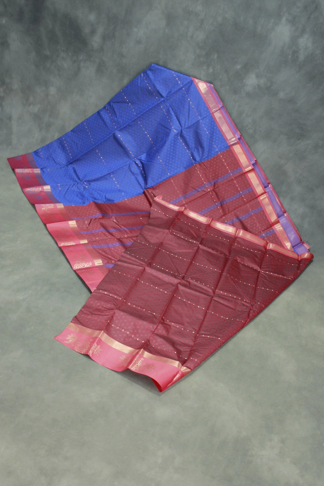 Navy Blue Emboss Silk Saree with Floral Design Satin Border and Blouse Piece