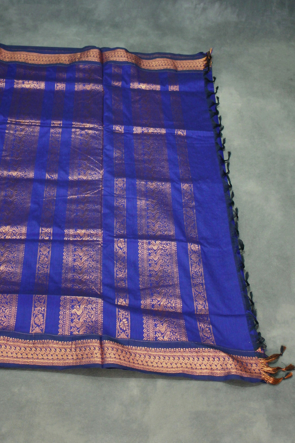 Navy Blue Kalyani Cotton Saree with Putta Design and Zari Border with Blouse