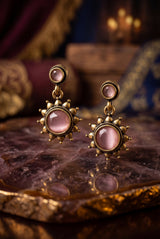 Pink Gold-Tone Antique Style Sunflower Drop Fashion Earrings for Women