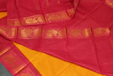 Sungudi Cotton Checked Saree in Yellow with Peacock Gold-Tone Zari Double Border Saree JCS Fashions