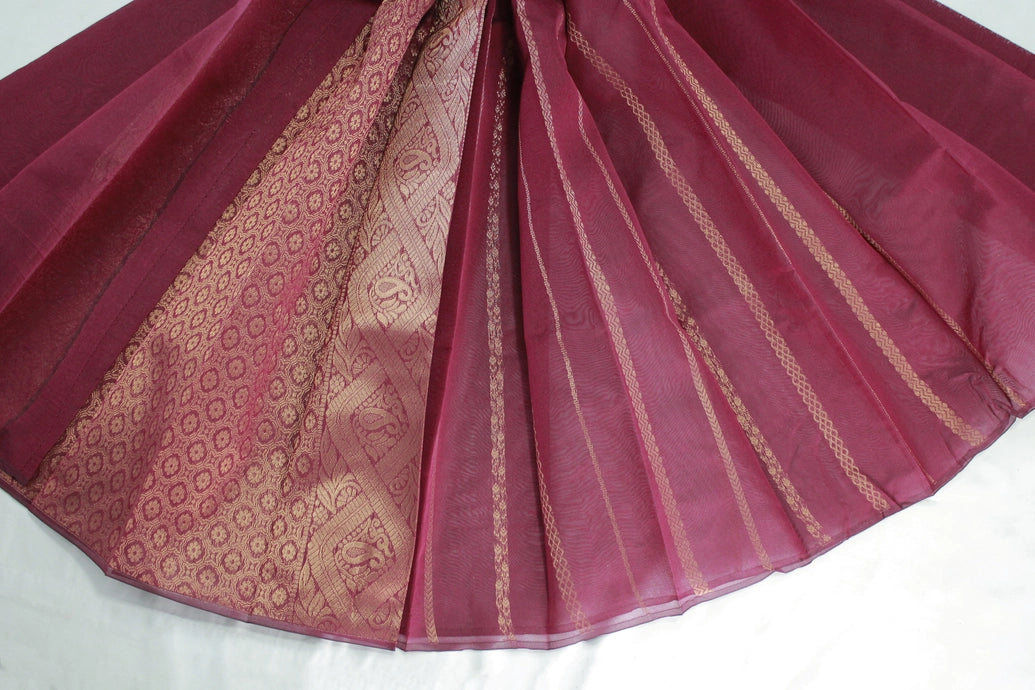 Maroon Silk Cotton Saree with Zari Border, Borderless Design, Comes with Blouse Piece