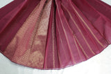 Maroon Silk Cotton Saree with Zari Border, Borderless Design, Comes with Blouse Piece