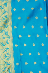 Blue Paithani Pure Silk Saree with Zari Woven Peacock Pallu and Contrast Design Border