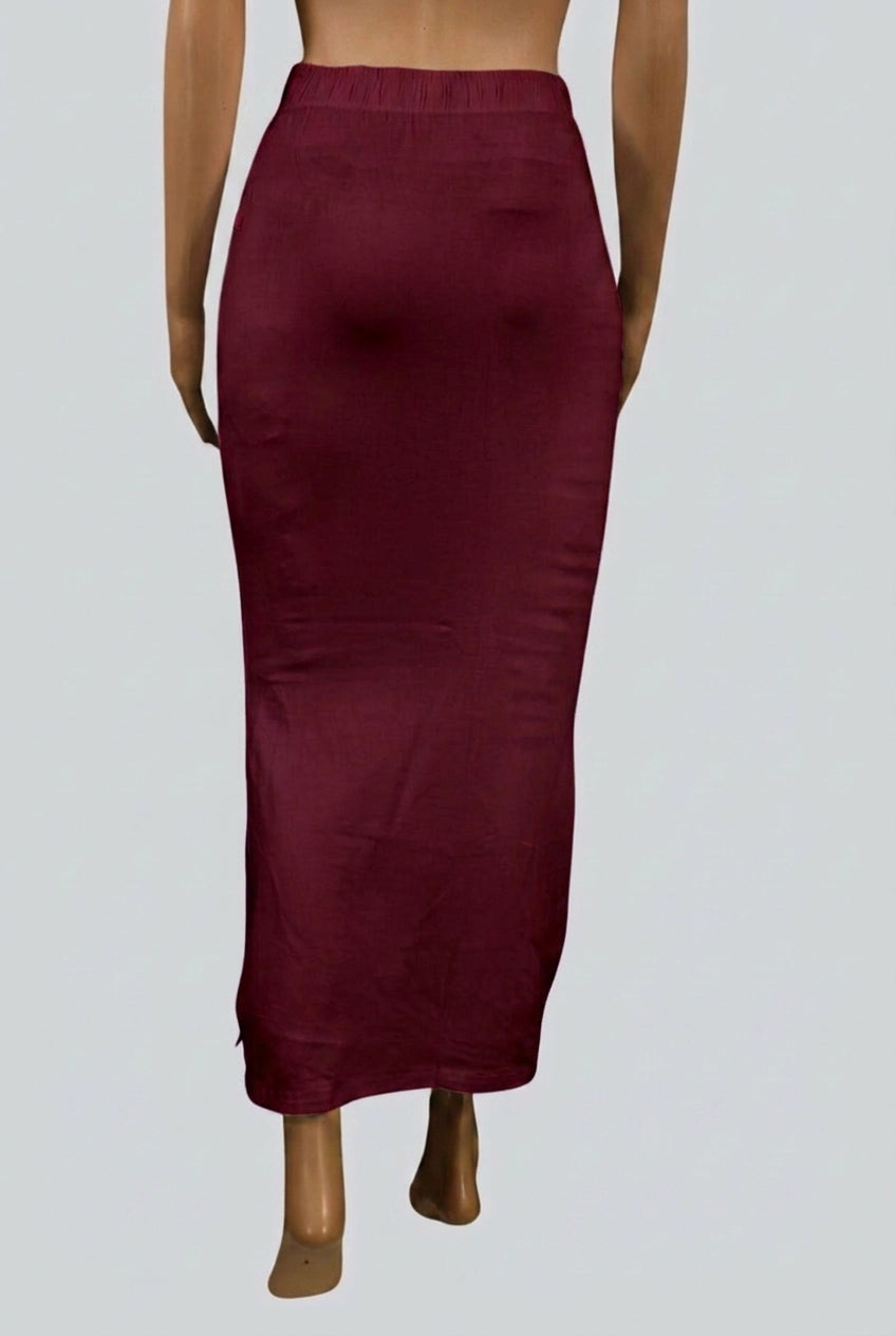 Maroon Shapewear Petticoat Skirt with Side Cut, Adjustable Drawstring Waist for Women