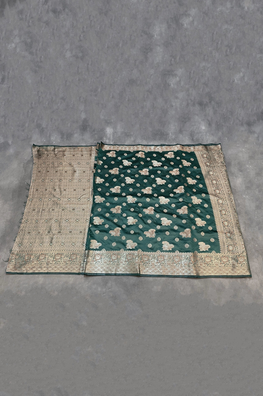 Dark Green Soft Silk Marathi Tadka Zari Floral Saree with Rich Pallu and Matching Blouse