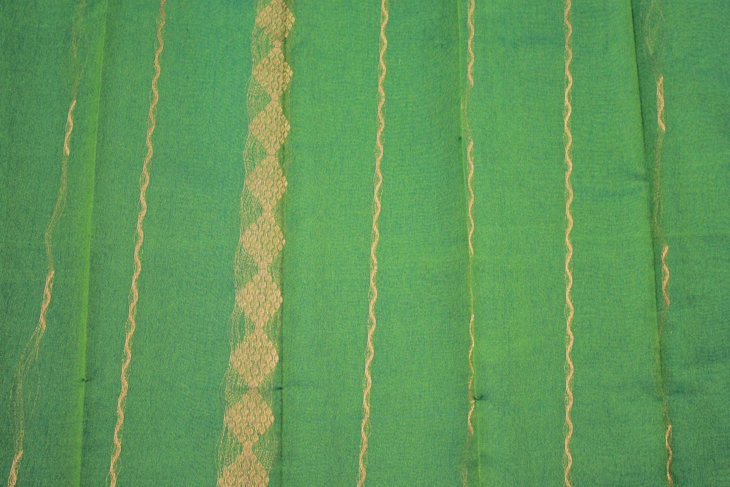 Green Silk Cotton Saree with Beautiful Zari Border and Blouse Piece, Traditional Woven Design