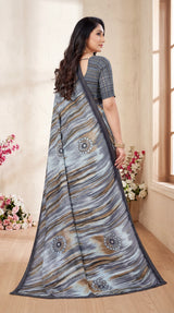 Navy Blue Georgette Saree with Printed Sirosaki Striped Motifs and Contrast Border